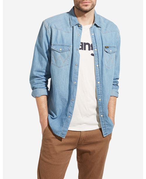 Pánská jeansová košile WRANGLER Western Light Indigo W5973O74E