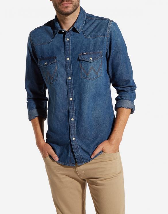 Pánská jeansová košile WRANGLER Western Mid Indigo W5983LW8E